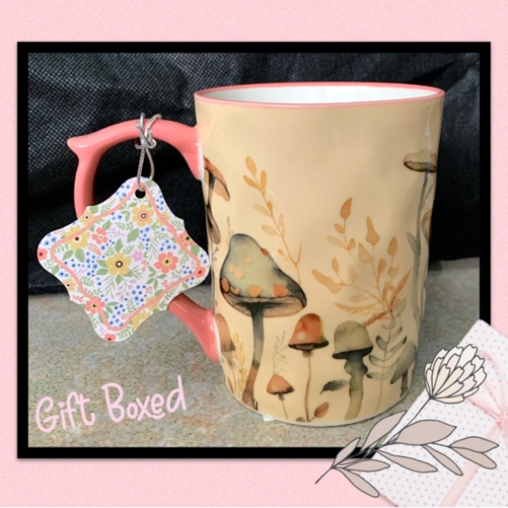 Mushroom Design Mug with Pink Handle - Picture 2 of 3